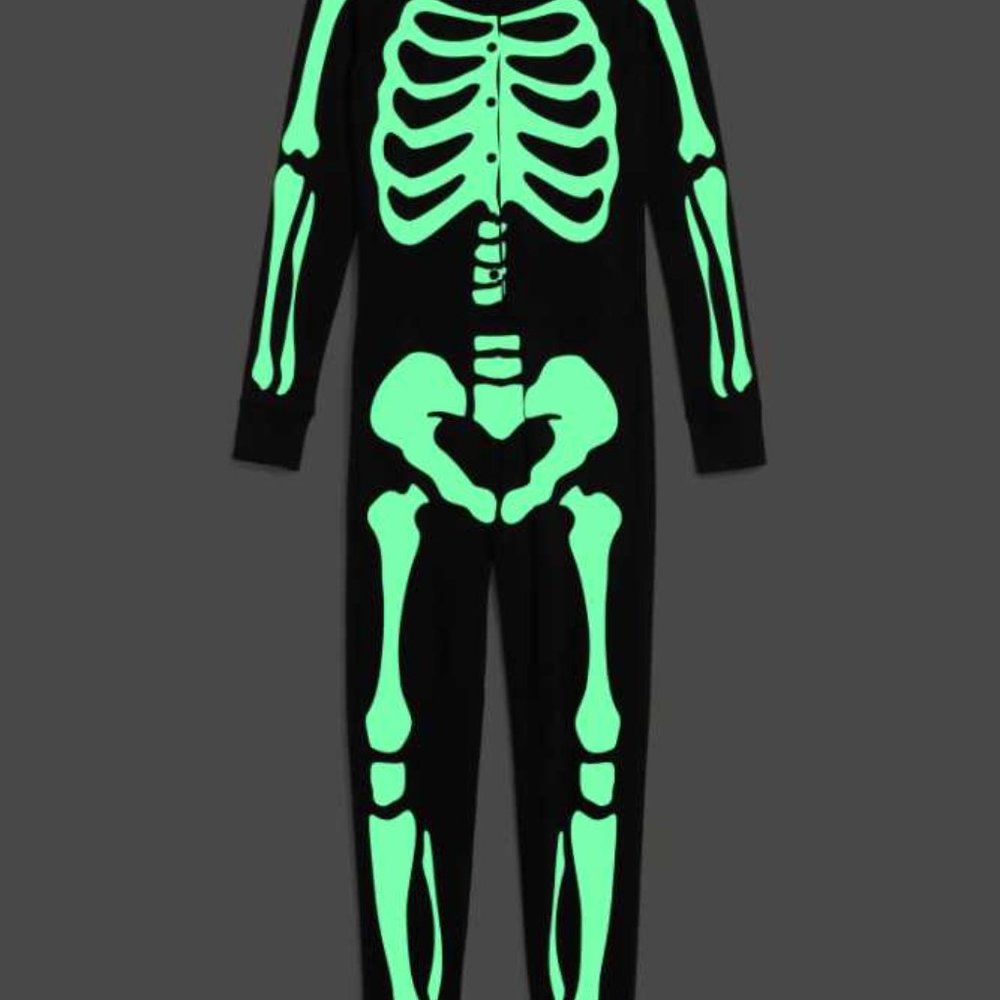New womens XSP Old Navy Halloween skeleton one piece pajamas glow in the dark - Picture 4 of 6